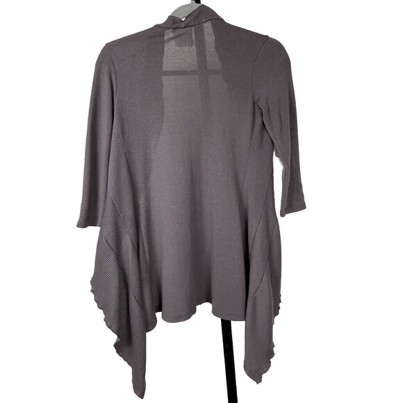 Threads Sweater Cardigan Open Draping Ruffle Shawl Collar Smoky Purple Small - Picture 2 of 4